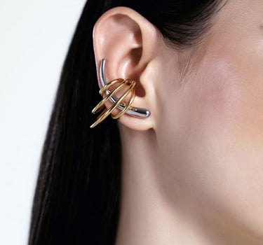 Conjunto de ear climber y ear cuffs de plata