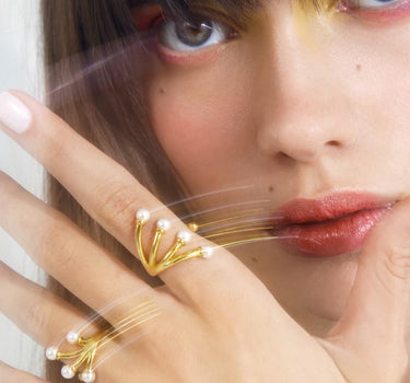 Set de anillos con mini perlas