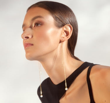 Pendientes colgantes de oro con perla
