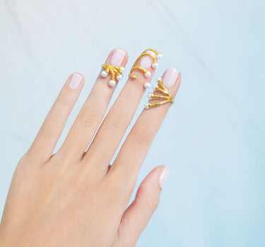 Set de anillos para uñas con mini perlas