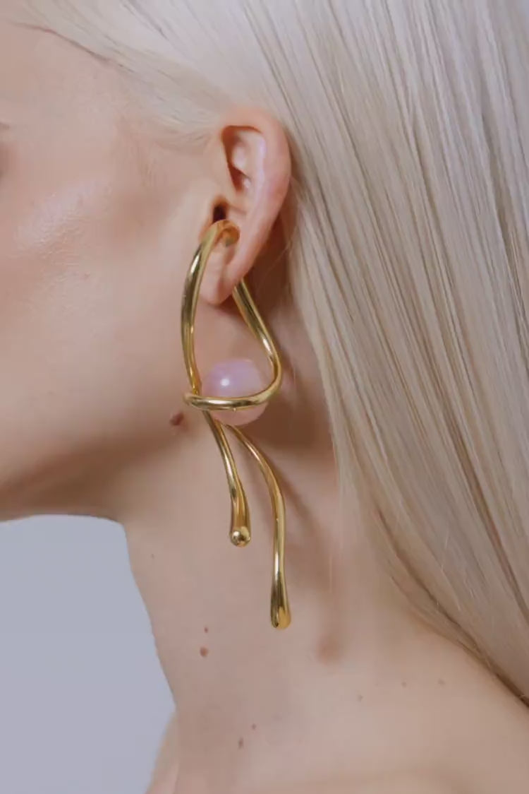 Ear Cuff Colgante de Cuarzo Rosa en Oro