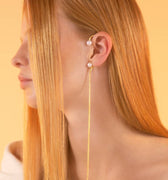 Snake pearl earcuff with chain 
