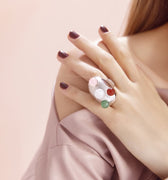 Silver statement ring with red & green agate