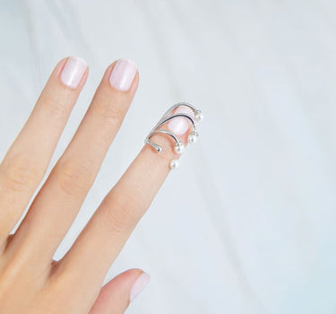 anillo de uñas de boda de perlas en plata